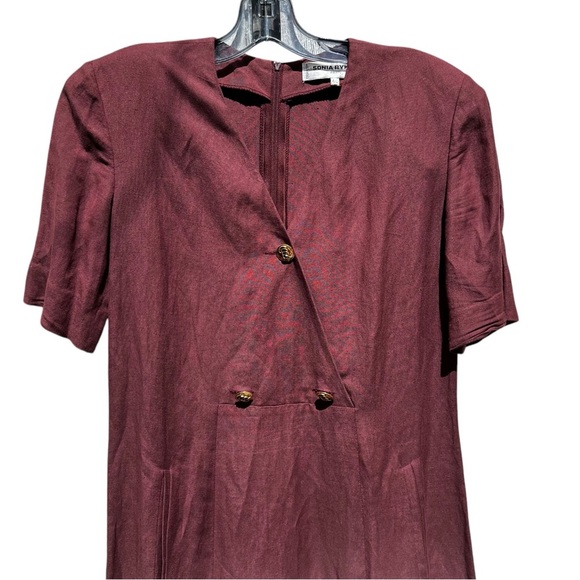 Sonia Rykiel Linen Blend 90’s dress V Neck Large Buttons Paris France 40 US 10 - Picture 1 of 13